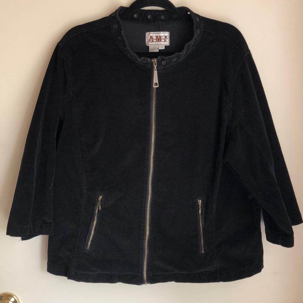Black Corduroy Jacket Mandarin Jacket Size 1X